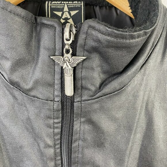 Avirex Bomber Flight Jacket Mens Size Medium Black Full Zip Coat Aviator Retro - Picture 3 of 5